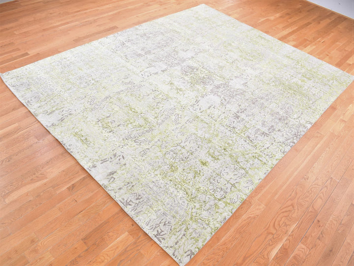 9'0" x 11'9" New Hand Knotted Grey Wool & Silk Rectangle Oriental Rug - MOA10280454