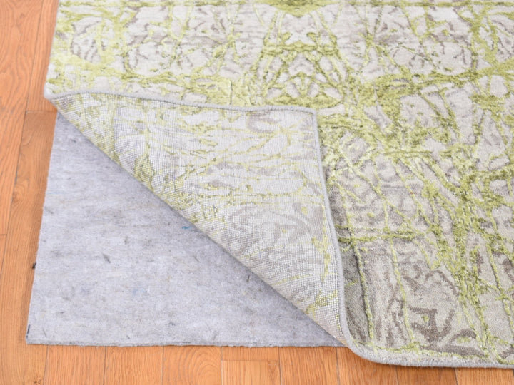 9'0" x 11'9" New Hand Knotted Grey Wool & Silk Rectangle Oriental Rug - MOA10280454
