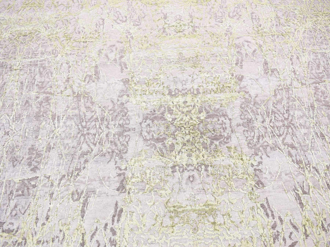 9'0" x 11'9" New Hand Knotted Grey Wool & Silk Rectangle Oriental Rug - MOA10280454