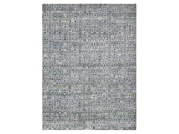 9'0" x 12'3" New Hand Knotted Grey Wool & Silk Rectangle Oriental Rug - MOA10280455