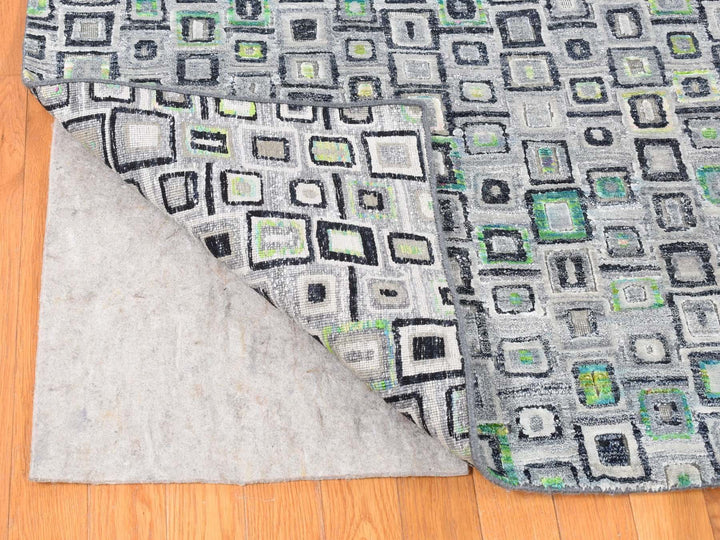 9'0" x 12'3" New Hand Knotted Grey Wool & Silk Rectangle Oriental Rug - MOA10280455