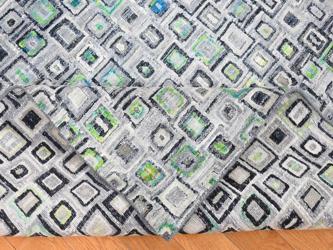 9'0" x 12'3" New Hand Knotted Grey Wool & Silk Rectangle Oriental Rug - MOA10280455