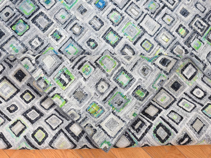 9'0" x 12'3" New Hand Knotted Grey Wool & Silk Rectangle Oriental Rug - MOA10280455