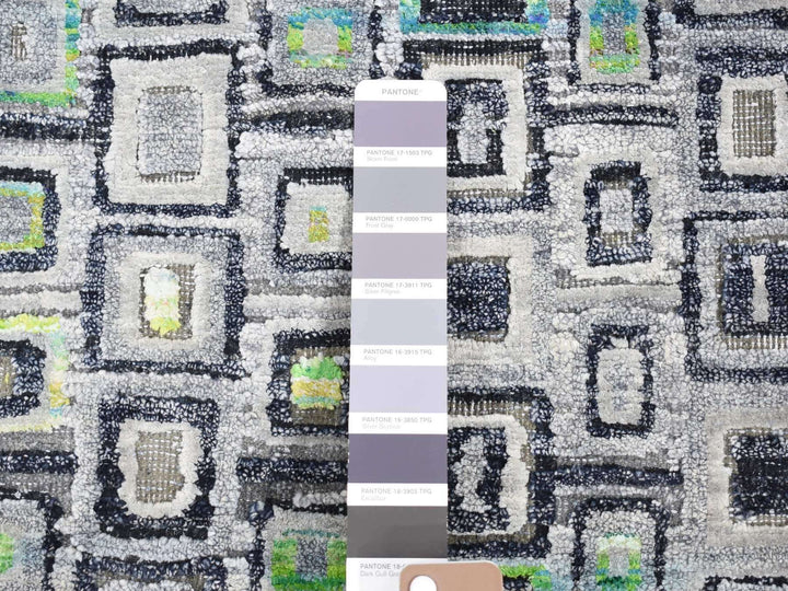 9'0" x 12'3" New Hand Knotted Grey Wool & Silk Rectangle Oriental Rug - MOA10280455