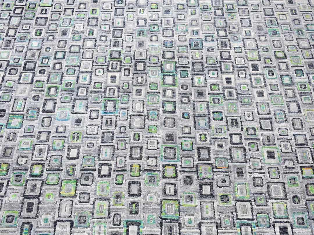 9'0" x 12'3" New Hand Knotted Grey Wool & Silk Rectangle Oriental Rug - MOA10280455