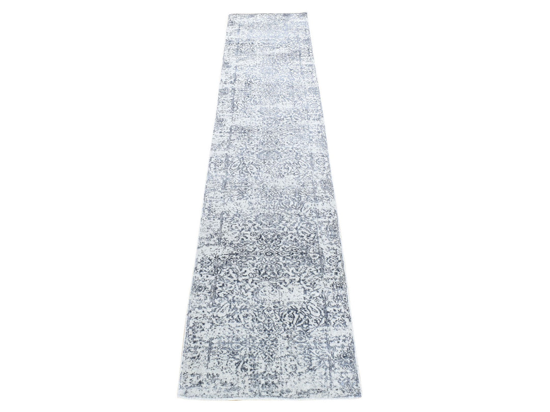 2'5" x 12'0" New Hand Loomed Grey Wool & Silk Runner Oriental Rug - MOA10280458