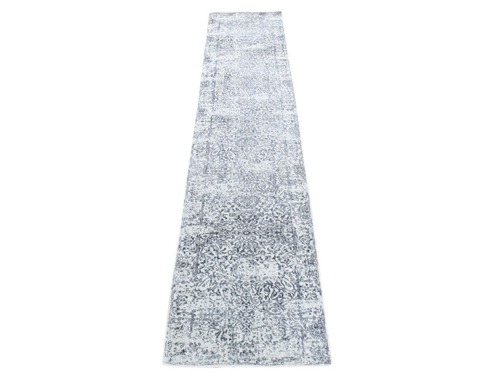 2'5" x 12'0" New Hand Loomed Grey Wool & Silk Runner Oriental Rug - MOA10280458
