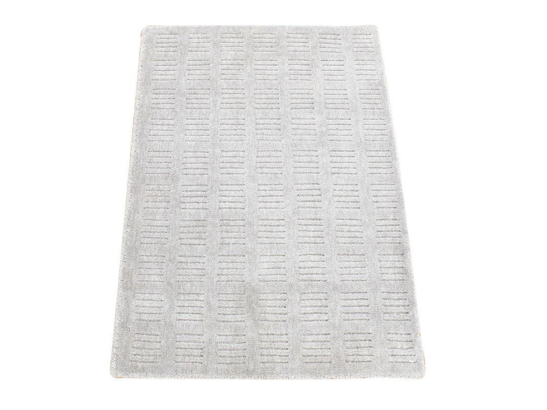 2'0" x 3'1" New Hand Loomed Grey Wool Rectangle Oriental Rug - MOA10280461