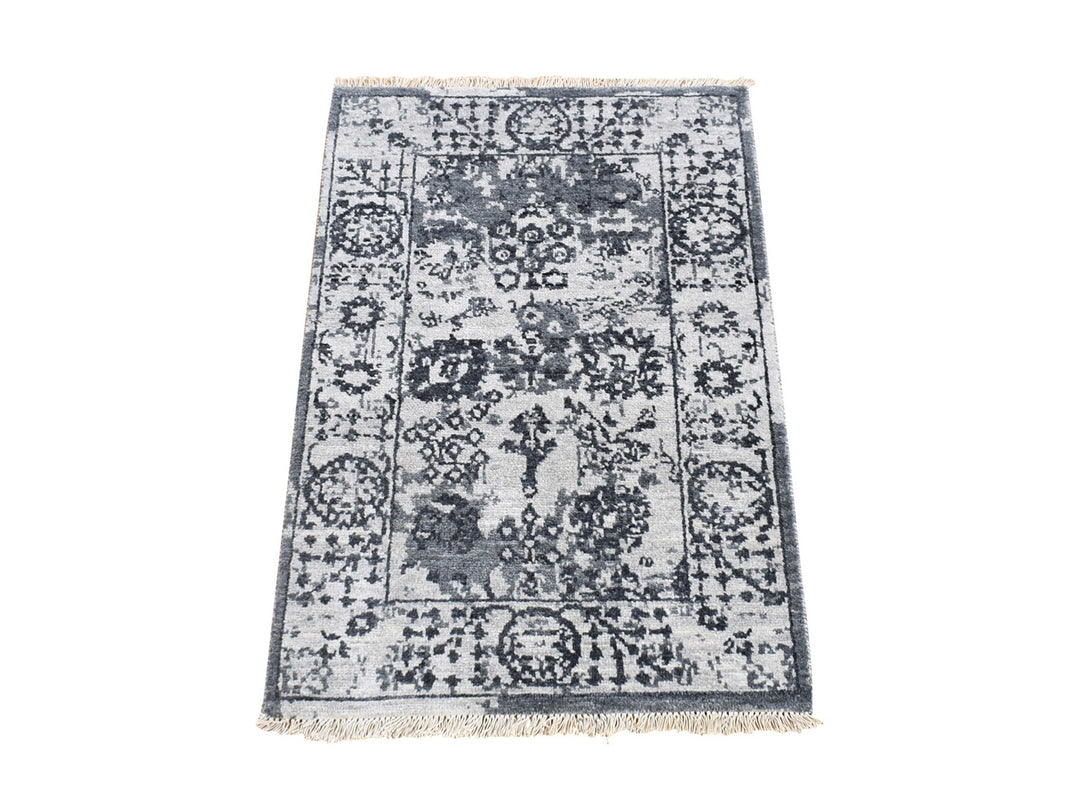 2'1" x 3'2" New Hand Knotted Ivory Wool & Silk Rectangle Oriental Rug - MOA10280485