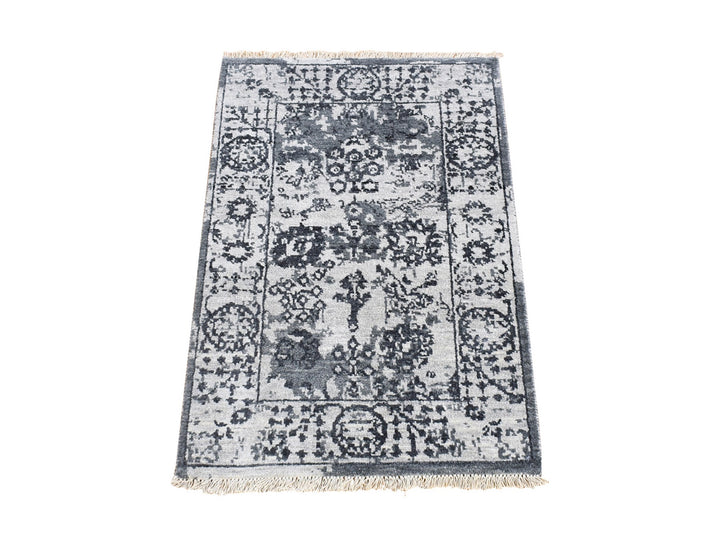 2'1" x 3'2" New Hand Knotted Ivory Wool & Silk Rectangle Oriental Rug - MOA10280485