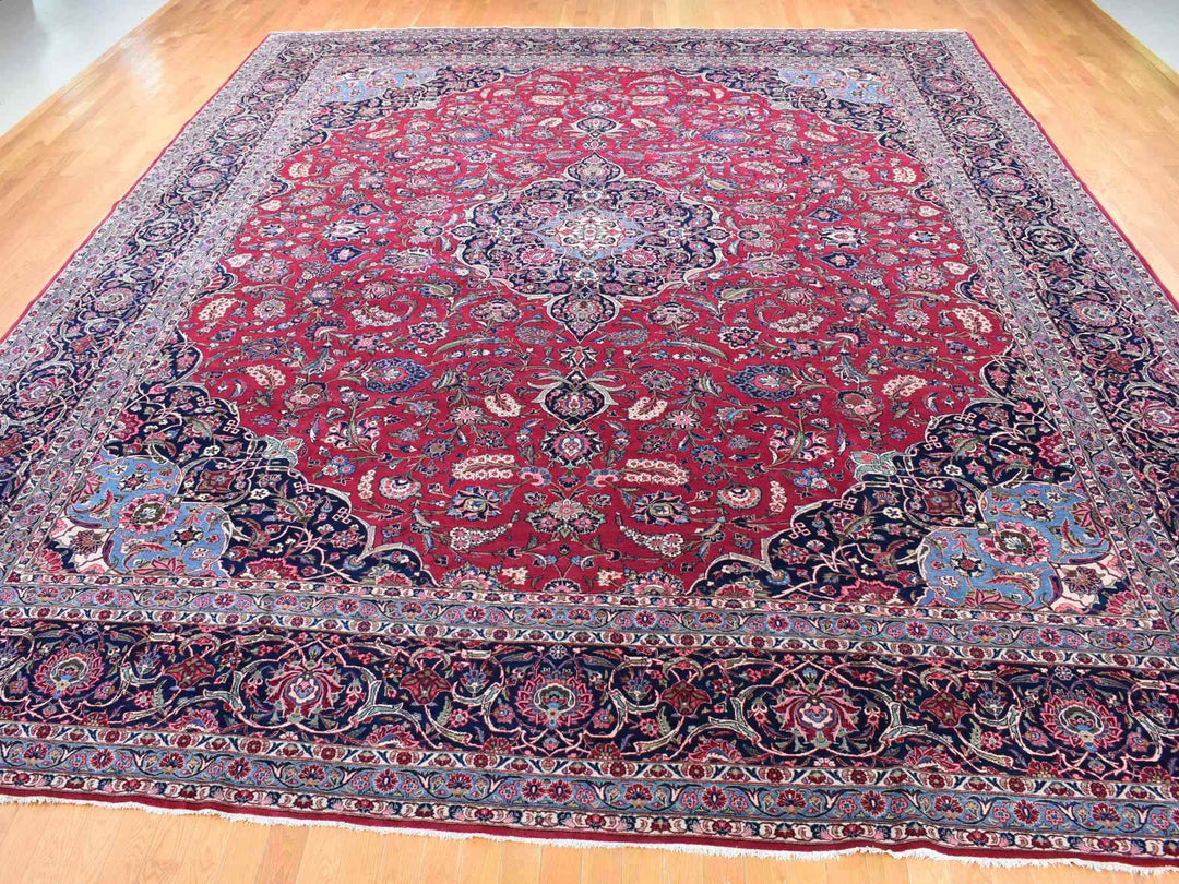 14'2" x 17'2" Vintage Hand Knotted Red Wool Rectangle Oriental Rug - MOA10280502