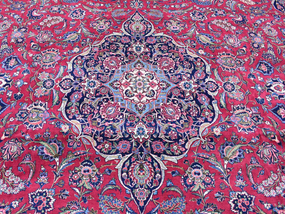 14'2" x 17'2" Vintage Hand Knotted Red Wool Rectangle Oriental Rug - MOA10280502