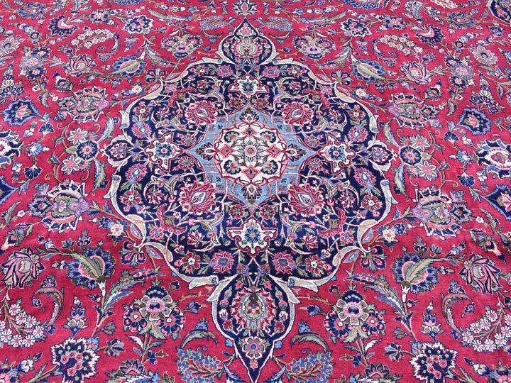 14'2" x 17'2" Vintage Hand Knotted Red Wool Rectangle Oriental Rug - MOA10280502