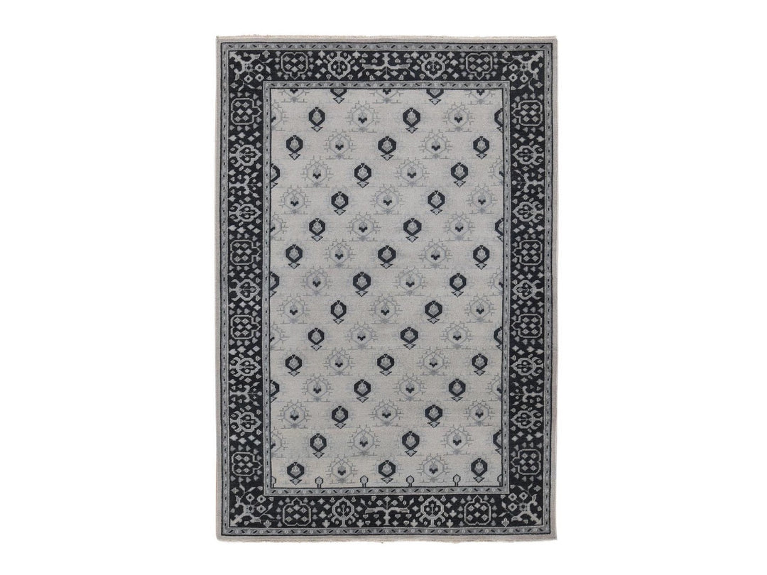 6'0" x 9'0" New Hand Knotted Ivory Wool Rectangle Oriental Rug - MOA10280504