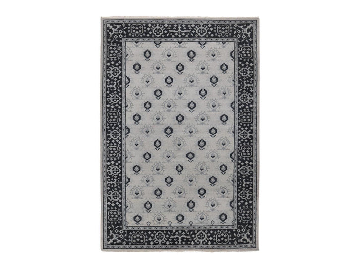 6'0" x 9'0" New Hand Knotted Ivory Wool Rectangle Oriental Rug - MOA10280504