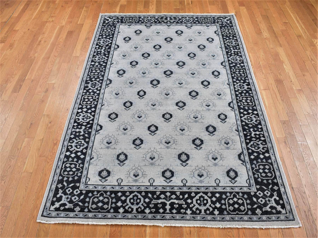 6'0" x 9'0" New Hand Knotted Ivory Wool Rectangle Oriental Rug - MOA10280504