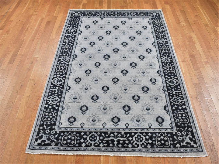 6'0" x 9'0" New Hand Knotted Ivory Wool Rectangle Oriental Rug - MOA10280504