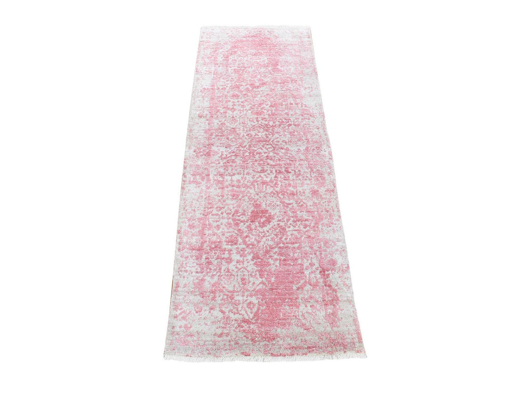 2'6" x 7'9" New Hand Knotted Pink Wool & Silk Runner Oriental Rug - MOA10280509