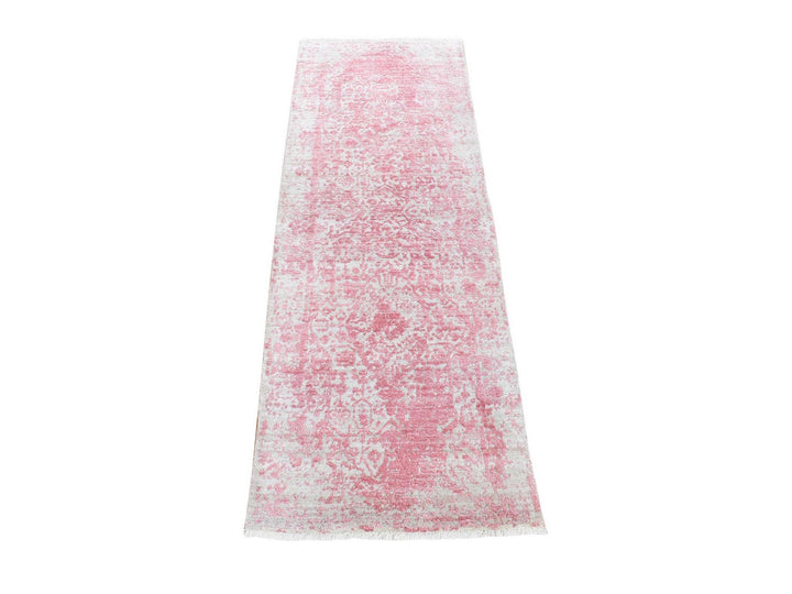 2'6" x 7'9" New Hand Knotted Pink Wool & Silk Runner Oriental Rug - MOA10280509