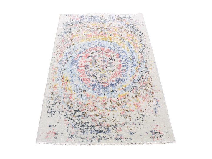 3'0" x 5'0" New Hand Knotted Ivory Wool & Silk Rectangle Oriental Rug - MOA10280514