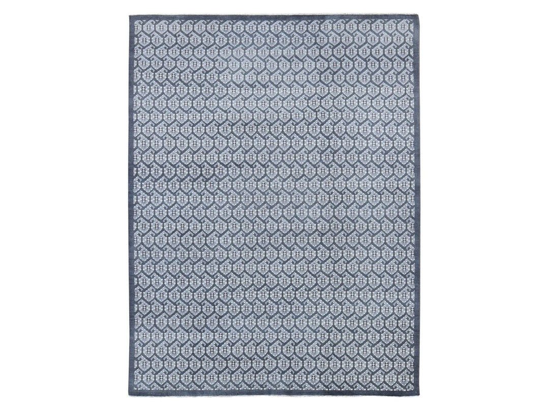 9'0" x 12'0" New Hand Knotted Grey Wool Rectangle Oriental Rug - MOA10280525