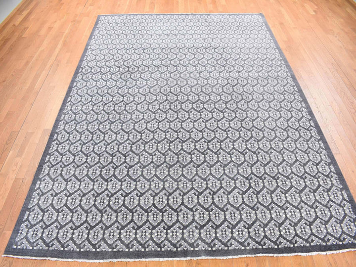 9'0" x 12'0" New Hand Knotted Grey Wool Rectangle Oriental Rug - MOA10280525