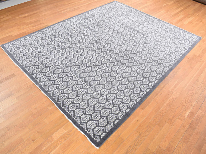 9'0" x 12'0" New Hand Knotted Grey Wool Rectangle Oriental Rug - MOA10280525