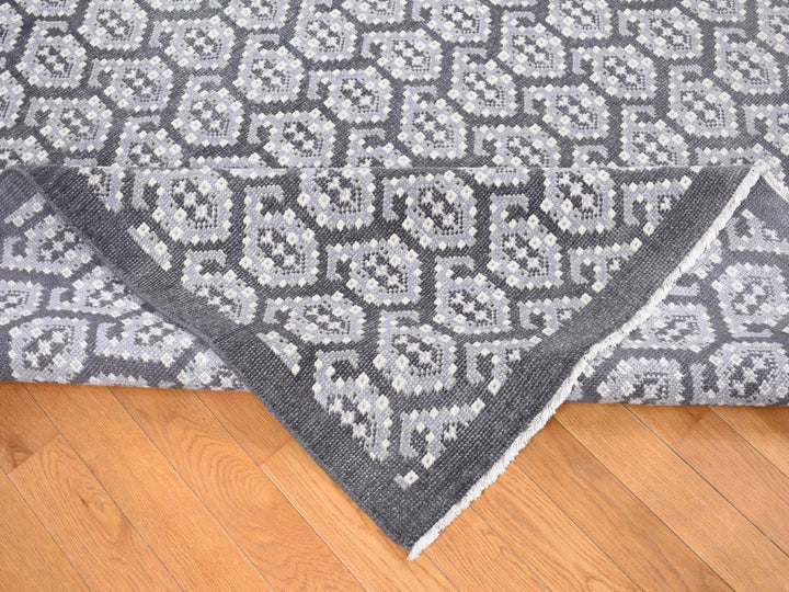 9'0" x 12'0" New Hand Knotted Grey Wool Rectangle Oriental Rug - MOA10280525