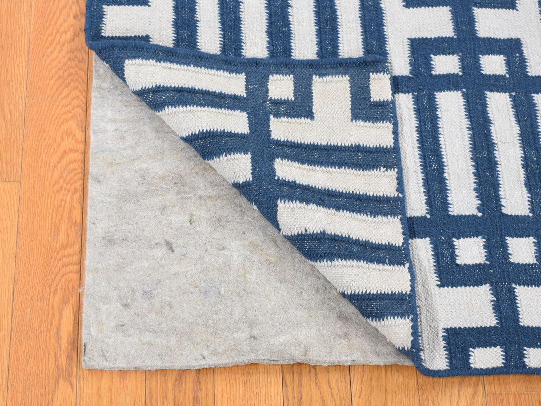 5'2" x 7'0" New Hand Woven Blue Wool Rectangle Oriental Rug - MOA10280533