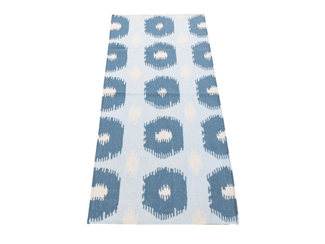 2'5" x 6'0" New Hand Woven Blue Wool Runner Oriental Rug - MOA10280535