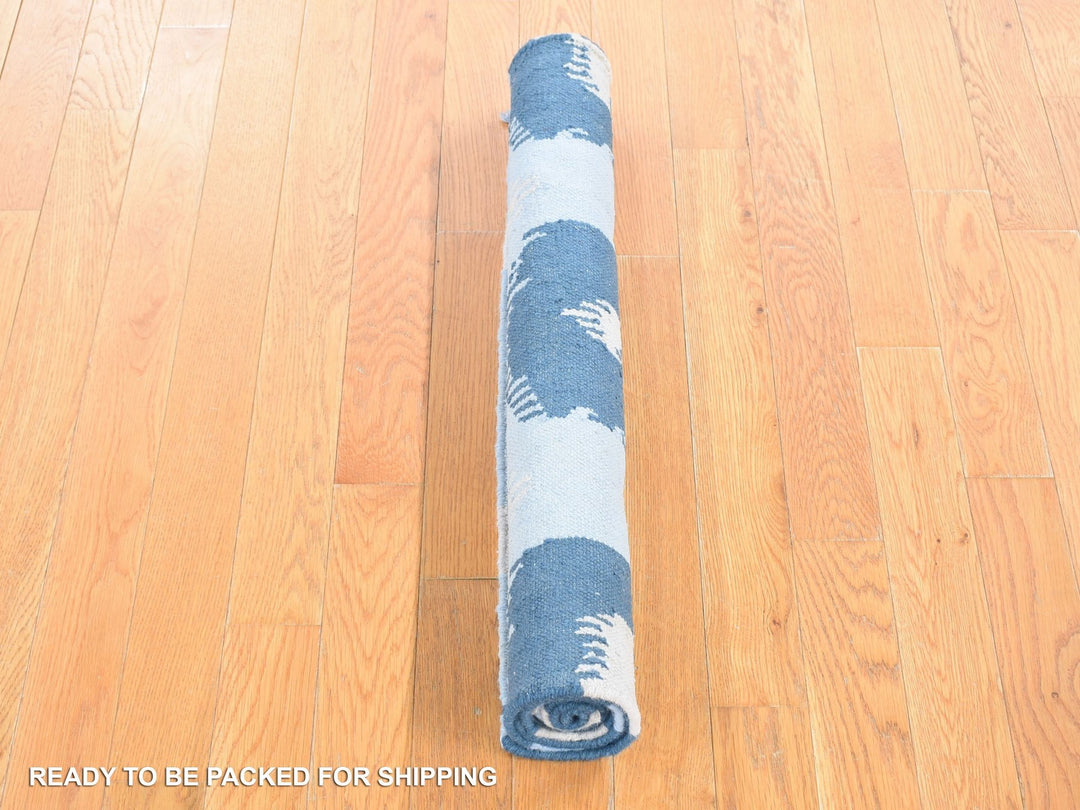 2'5" x 6'0" New Hand Woven Blue Wool Runner Oriental Rug - MOA10280535