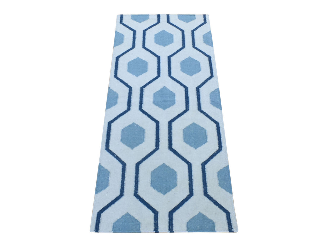 2'7" x 6'0" New Hand Woven Blue Wool Runner Oriental Rug - MOA10280536