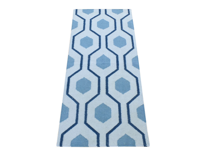 2'7" x 6'0" New Hand Woven Blue Wool Runner Oriental Rug - MOA10280536