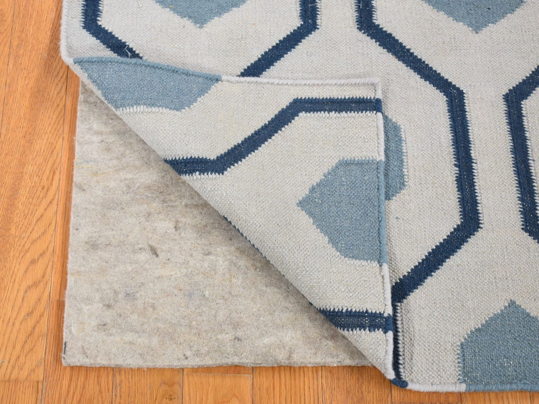 2'7" x 6'0" New Hand Woven Blue Wool Runner Oriental Rug - MOA10280536