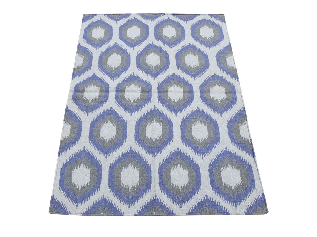 4'2" x 6'0" New Hand Woven Grey Wool Rectangle Oriental Rug - MOA10280541