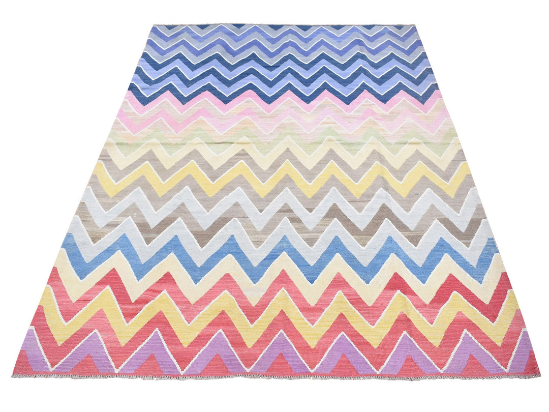 7'1" x 10'1" New Hand Woven Pink Wool Rectangle Oriental Rug - MOA10280551