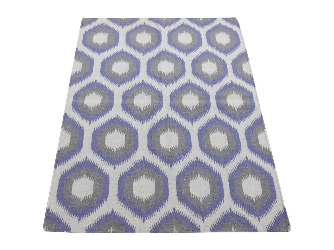 4'0" x 6'0" New Hand Woven Grey Wool Rectangle Oriental Rug - MOA10280557