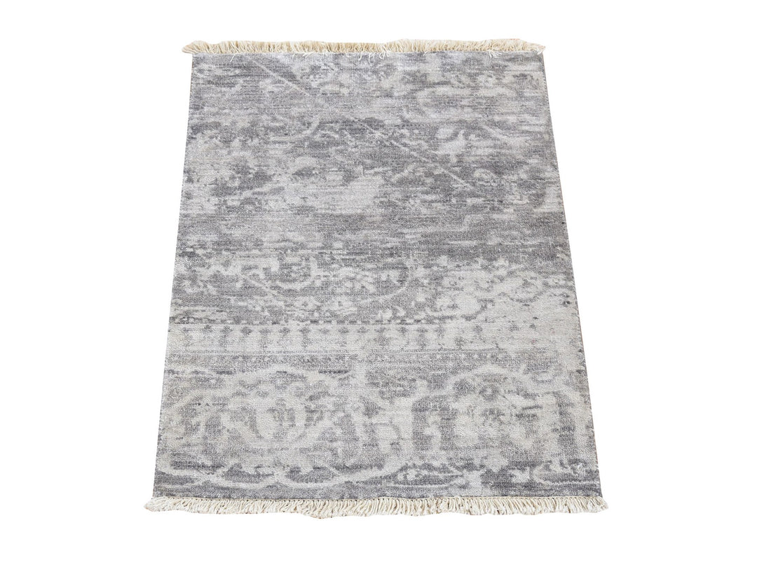 2'0" x 3'0" New Hand Knotted Grey Silk Rectangle Oriental Rug - MOA10280558