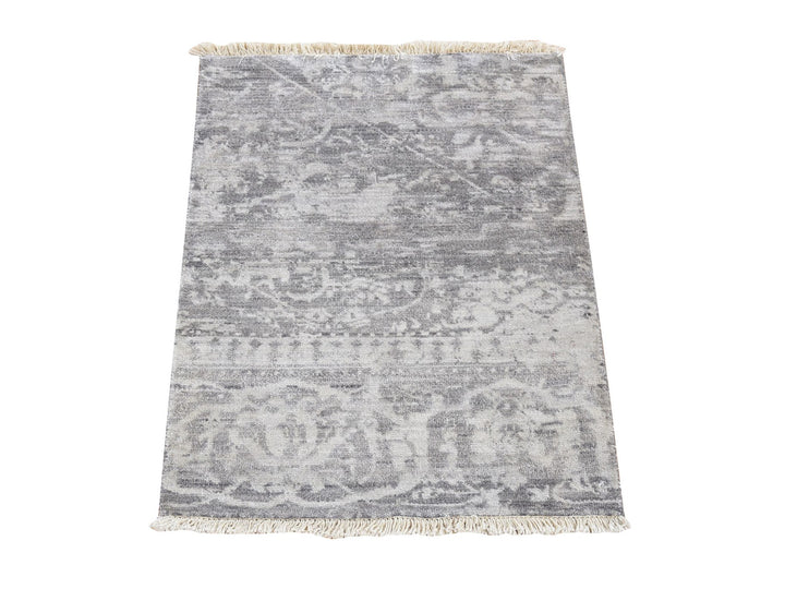 2'0" x 3'0" New Hand Knotted Grey Silk Rectangle Oriental Rug - MOA10280558