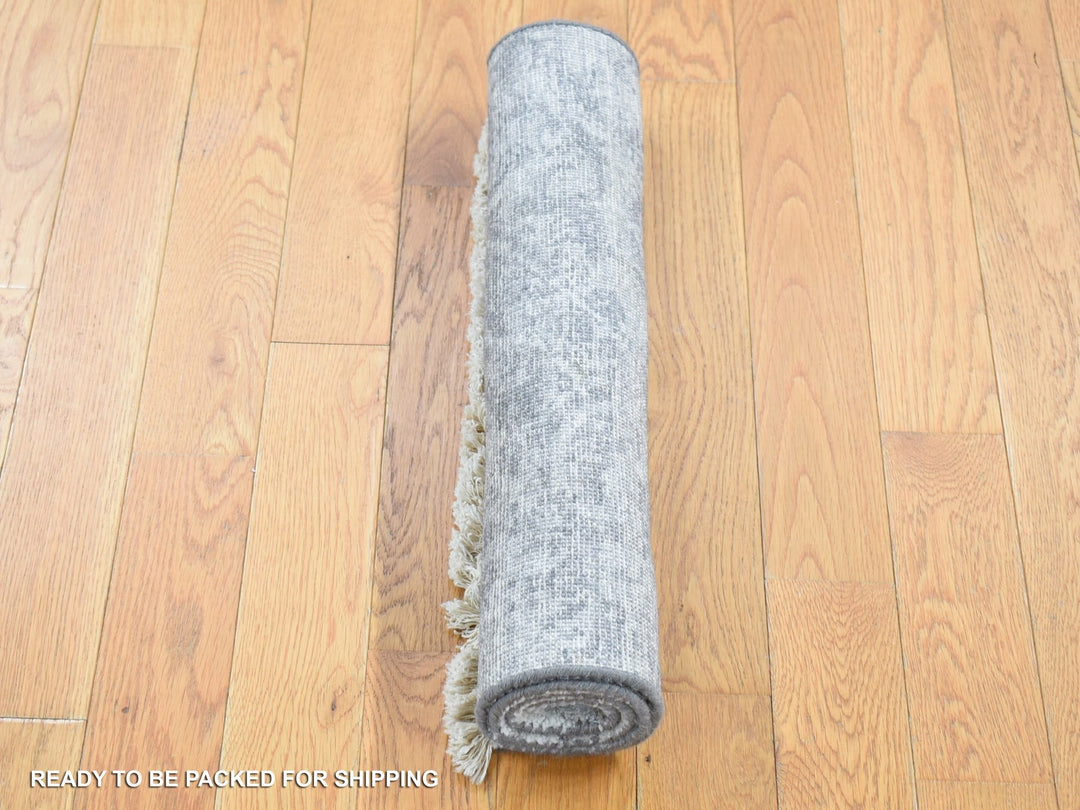 2'0" x 3'0" New Hand Knotted Grey Silk Rectangle Oriental Rug - MOA10280558
