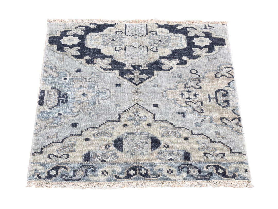 3'0" x 3'0" New Hand Knotted Grey Wool Square Oriental Rug - MOA10280561