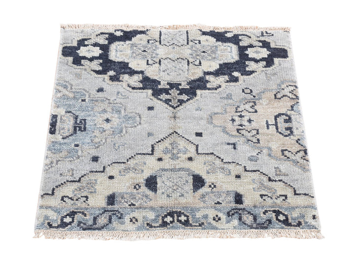 3'0" x 3'0" New Hand Knotted Grey Wool Square Oriental Rug - MOA10280561