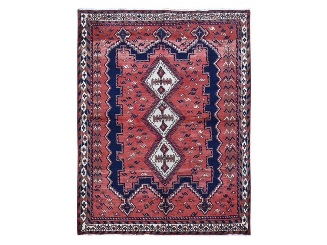 5'5" x 7'0" Vintage Hand Knotted Red Wool Rectangle Oriental Rug - MOA10280570