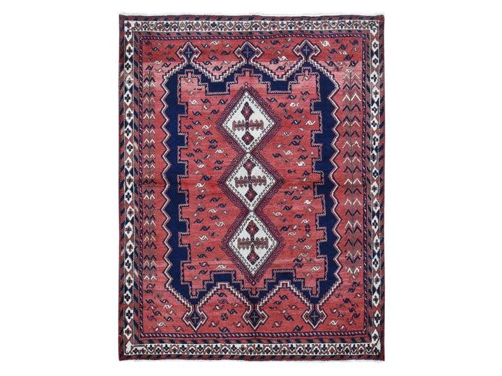 5'5" x 7'0" Vintage Hand Knotted Red Wool Rectangle Oriental Rug - MOA10280570