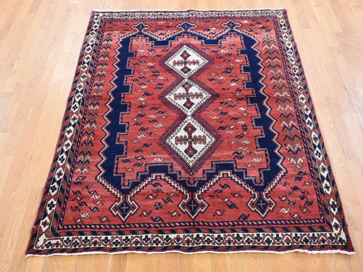 5'5" x 7'0" Vintage Hand Knotted Red Wool Rectangle Oriental Rug - MOA10280570