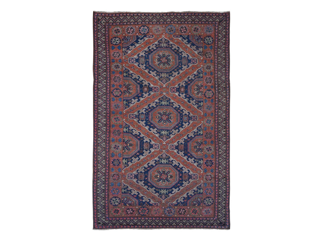 7'0" x 11'0" Vintage Hand Knotted Red Wool Rectangle Oriental Rug - MOA10280599
