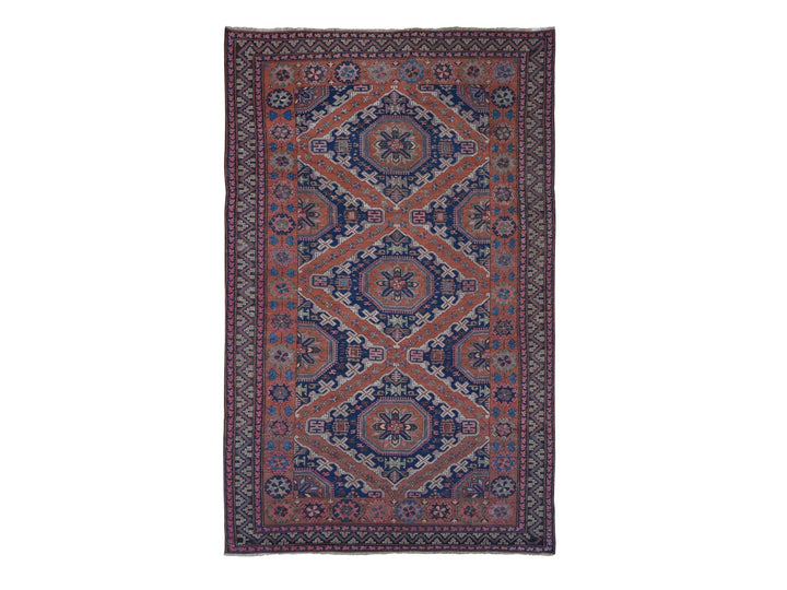 7'0" x 11'0" Vintage Hand Knotted Red Wool Rectangle Oriental Rug - MOA10280599