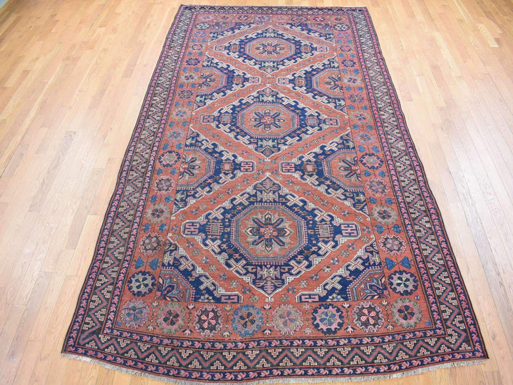 7'0" x 11'0" Vintage Hand Knotted Red Wool Rectangle Oriental Rug - MOA10280599