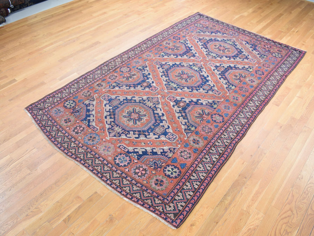 7'0" x 11'0" Vintage Hand Knotted Red Wool Rectangle Oriental Rug - MOA10280599