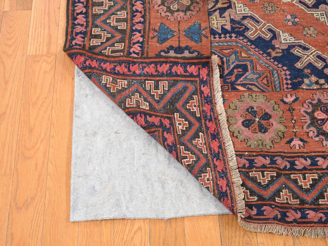 7'0" x 11'0" Vintage Hand Knotted Red Wool Rectangle Oriental Rug - MOA10280599